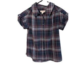 Christopher & Banks Shirt Plaid Blue Blouse Size Small Collar Button Up Casual